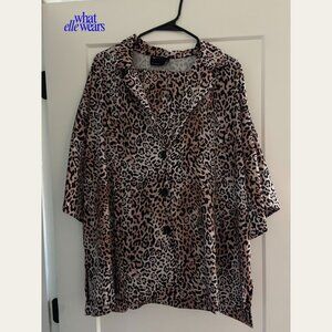 ASOS Curve: Satin Leopard Matching Set (Button-Down Blouse + Elastic Pant)